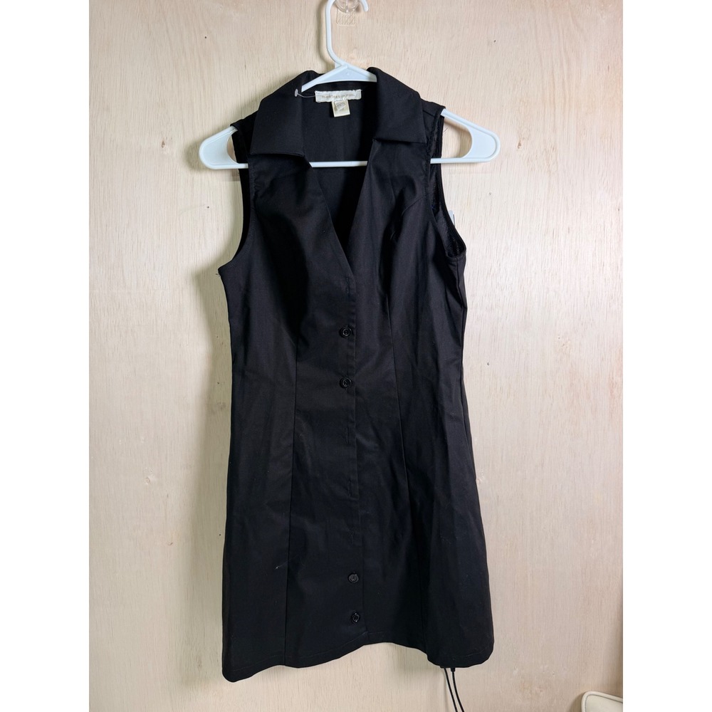 Monteau Dress Women Small Black Excellent‎ Sleeveless Button Down Linen Mini